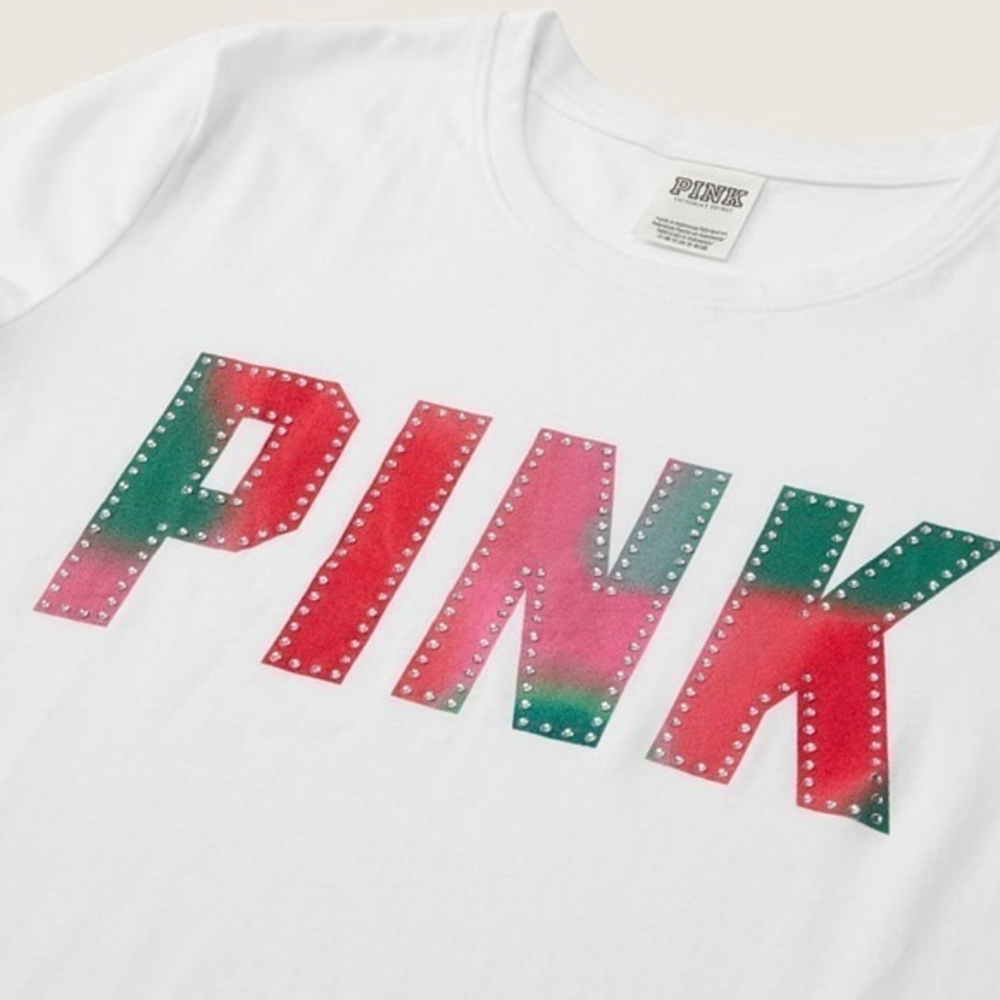 VS, PINK Small, Logo Tee,‎ White NWT